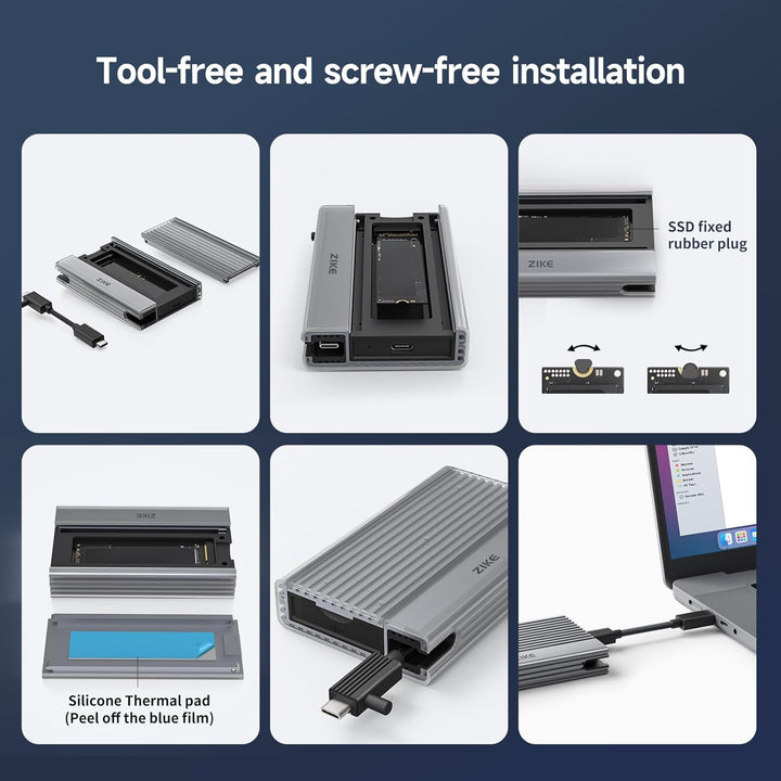 ZIKE 40Gbps M.2 NVMe SSD Gehäuse USB4.0 bis zu 3811MB/s Aluminiumgehäuse Z666, kompatibel mit Thunde