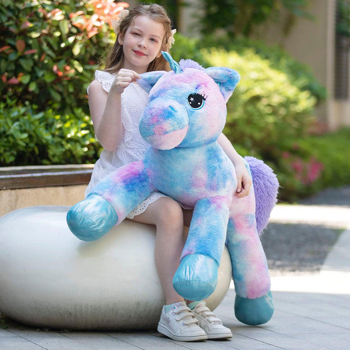 MorisMos Grosses Einhorn Plüschtier Lilac Riesiges Gefülltes Einhorn Tie-Dye Plüschtier Plüschkissen