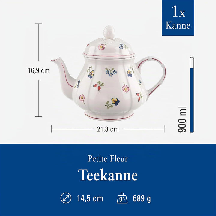 Villeroy und Boch Petite Fleur Teekanne, 1 L, Premium Porzellan, Bunt 1 Liter Petite Fleur, 1 Liter