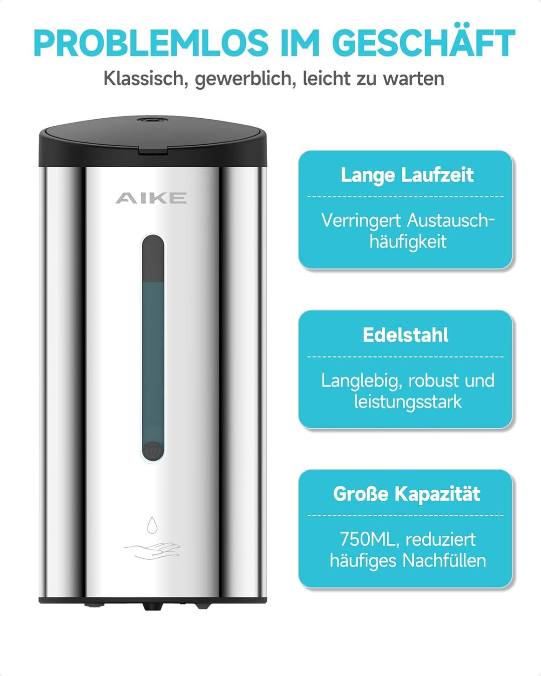 AIKE AK1205 Seifenspender Automatisch Wandbefestigung, 700ml Kommerzieller Automatischer Flüssigseif
