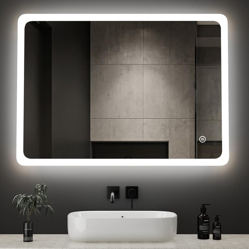 Boromal LED Badspiegel 80x60cm mit Beleuchtung - Badezimmerspiegel Lichtspiegel Wandspiegel mit Touc