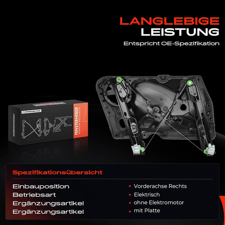 Frankberg Elektrisch Fensterheber Mit Metallplatte Ohne Motor Vorne Rechts Kompatibel mit Golf VI 5K