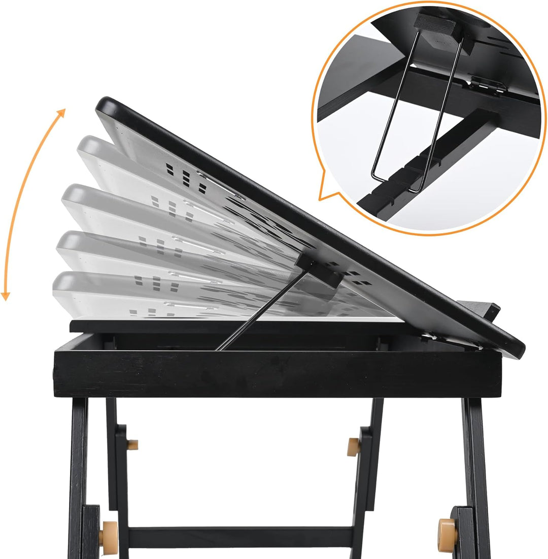 VASMIA Bambus Laptoptisch für Bett und Couch, Klapptisch, Frühstück Servierbach mit Klappbeinen, Höh