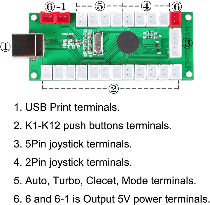 Fosiya Nullverzögerungs Arcade Controller USB Encoder PC Joystick für Windows & Linux & MAME & Raspb