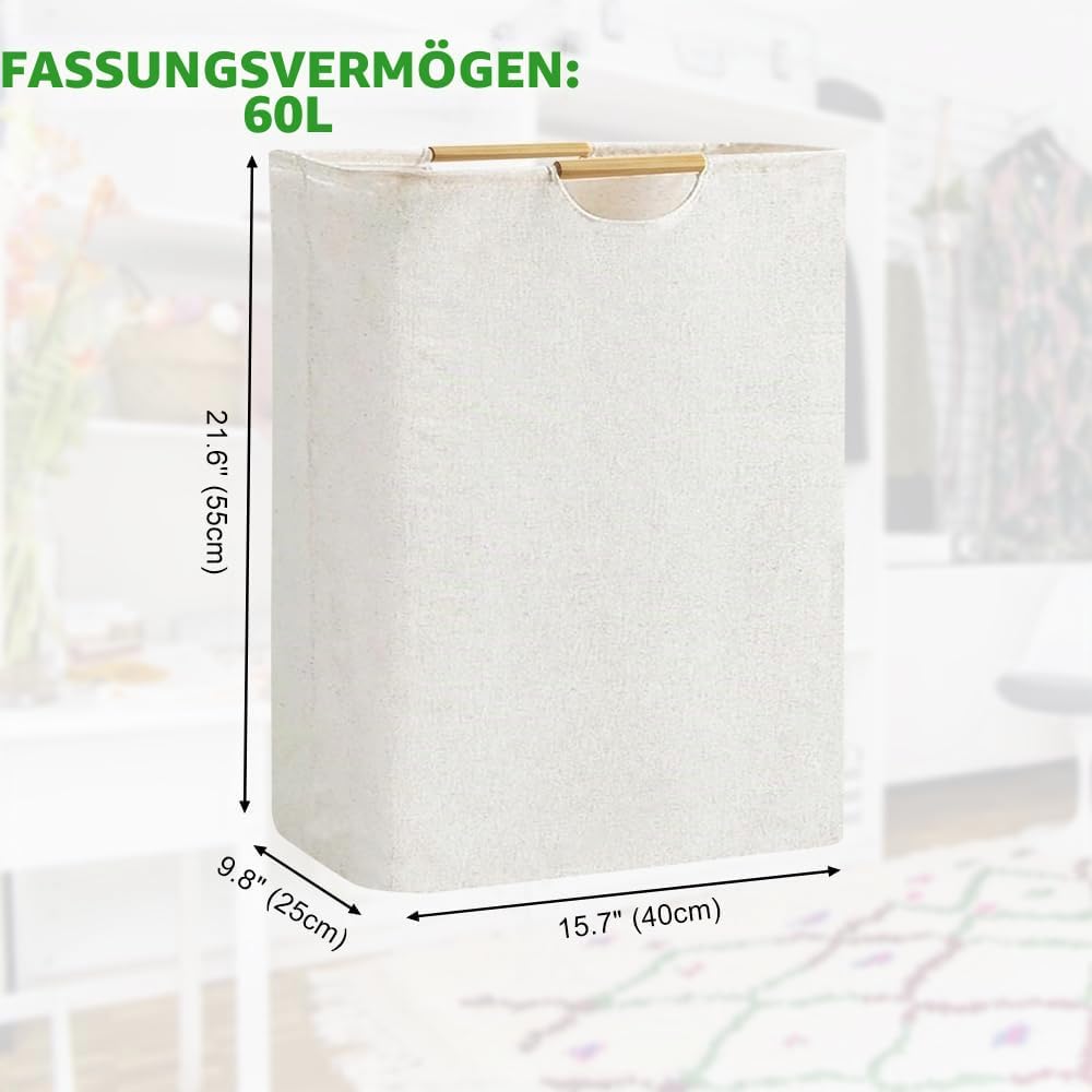 Wäschekorb Faltbar Beige Wäschesack Wäschesammler 60L Körbe Aufbewahrung Wäsche mit Henkel Wasserdic