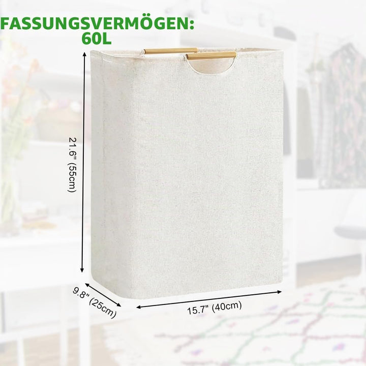 Wäschekorb Faltbar Beige Wäschesack Wäschesammler 60L Körbe Aufbewahrung Wäsche mit Henkel Wasserdic
