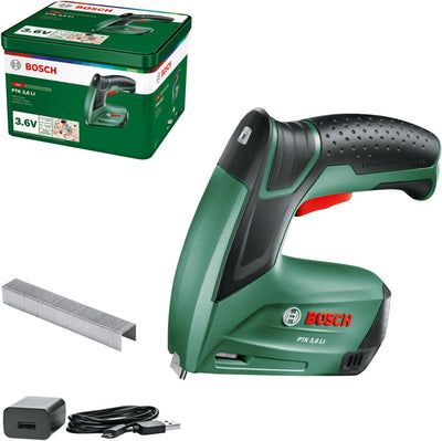 Bosch Akku Tacker PTK 3,6 LI (Integrierter Akku, 3,6 Volt, 30 Schläge/min, in Metalldose) & 1000x Ta
