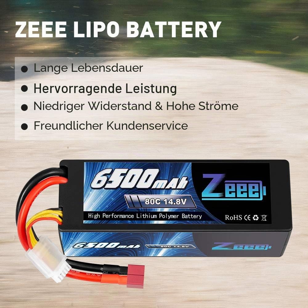 Zeee 4S Lipo Akku 14,8V 80C 6500mAh Hardcase Batterie mit Deans T Stecker für RC Hobby RC Auto RC He