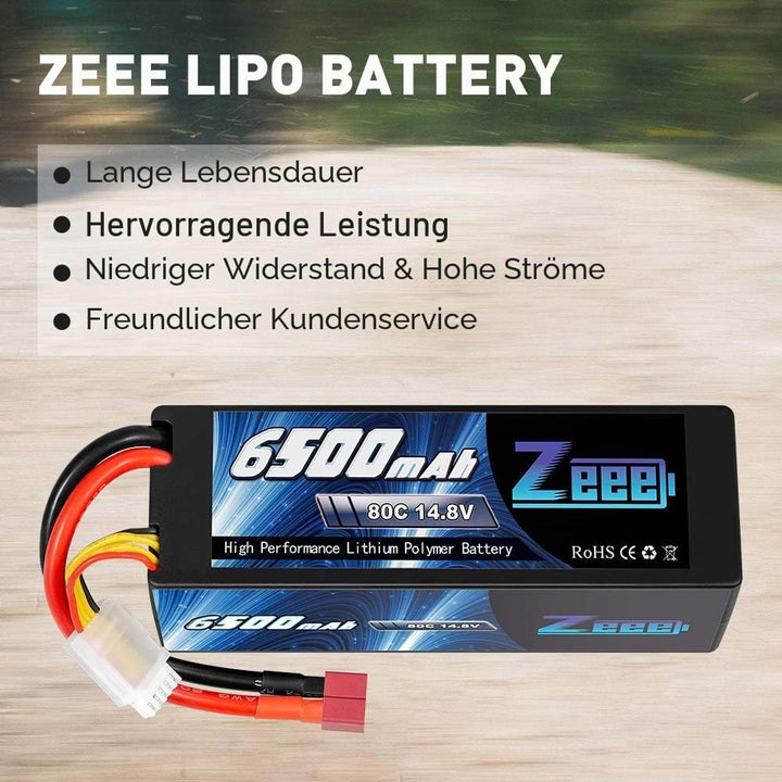 Zeee 4S Lipo Akku 14,8V 80C 6500mAh Hardcase Batterie mit Deans T Stecker für RC Hobby RC Auto RC He