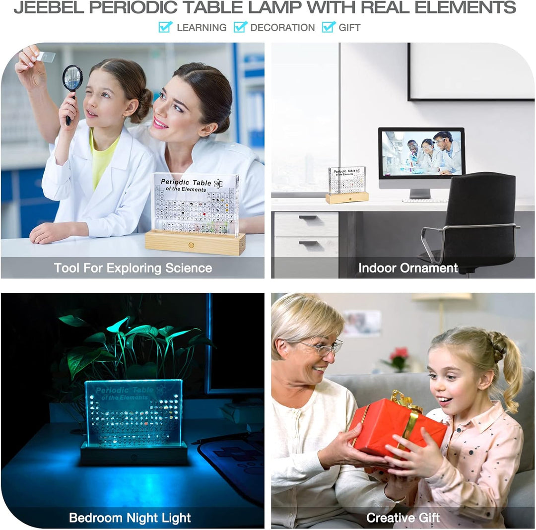 Jeebel Periodensystem der Echten Elementen, Periodensystem aus Acryl der LED Tischlampe mit 83 echte