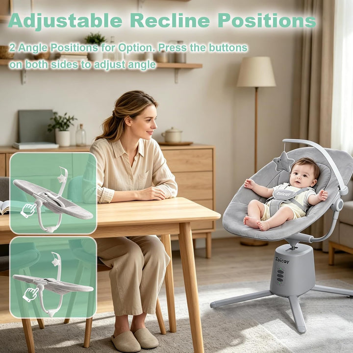 Babywippe Elektrisch mit 3 Modus 5 Tempo für Neugeborenes 0-9 Monate (Grau) | Babywippe 5-Punkt-Gurt