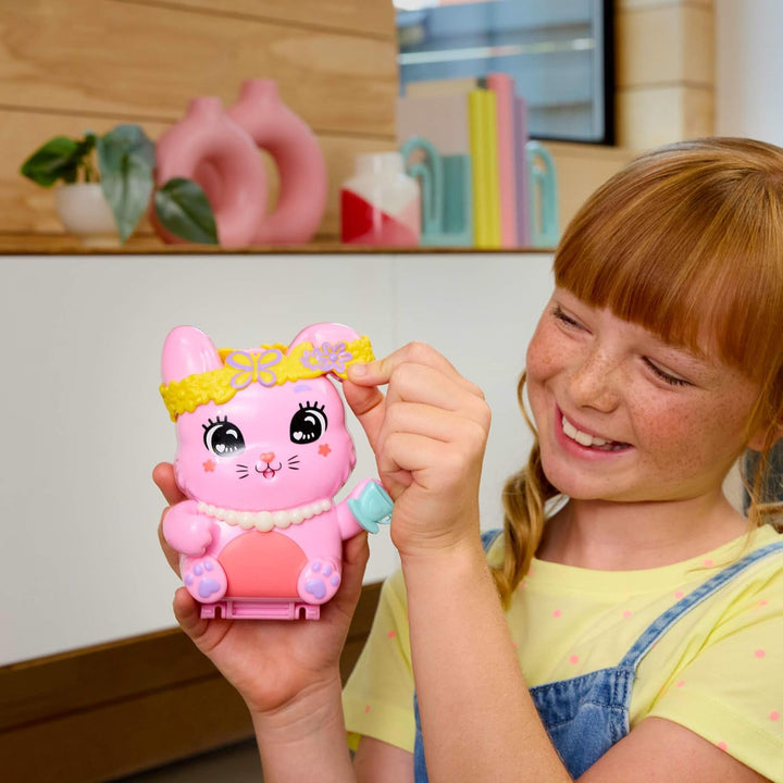 Polly Pocket Puppen und Spielset, Teeparty-Häschen-Schatulle, Spielzeug für unterwegs mit 1 kleinen
