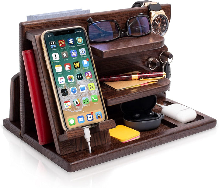 Holz Telefon Dockingstation Asche Baum mit Schlüsselanhänger Männer Geschenk Ehemann Frau Jubiläum V