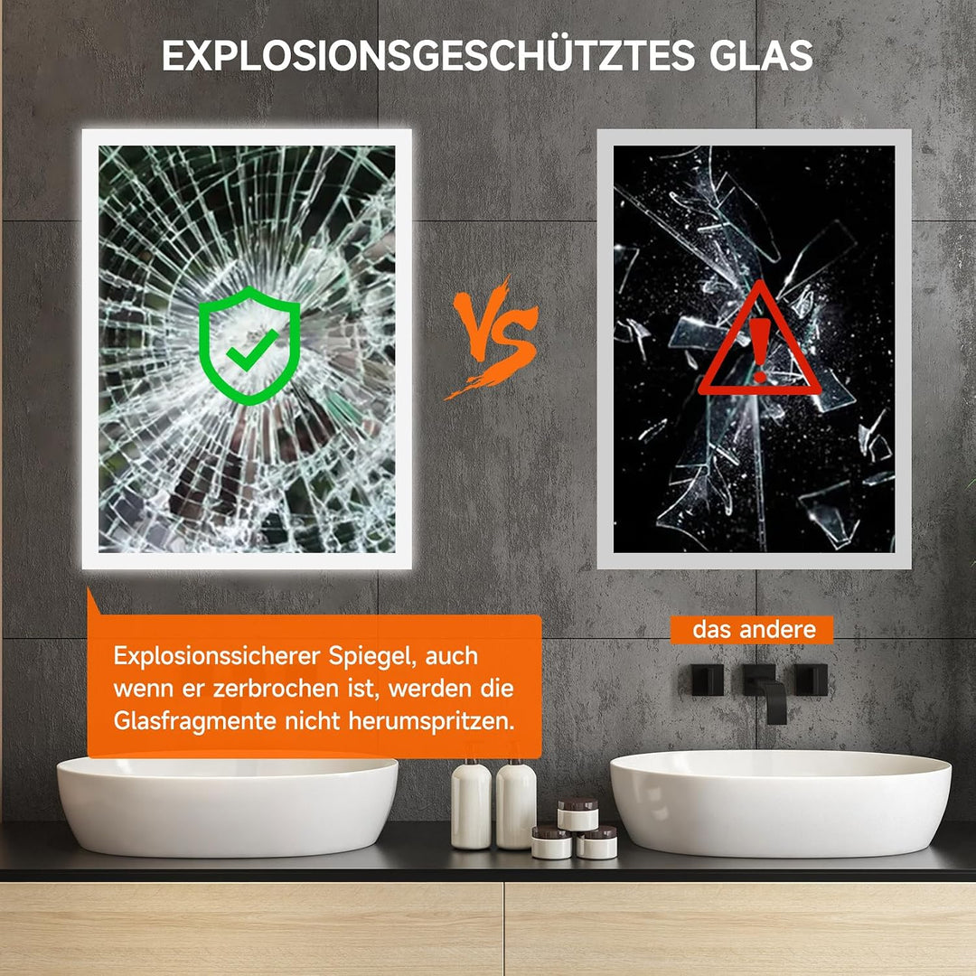 Dripex LED Badspiegel 80x60cm, Badezimmerspiegel mit Bluetooth und Steckdose 60L x 80B cm mit Steckd