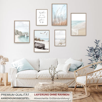 artpin® Moderne Poster Set - Bilder Wohnzimmer Deko Schlafzimmer - Pampas Gras Schilf Beige Mint Bil