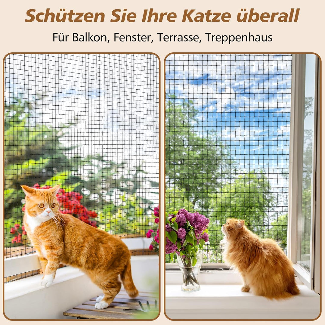 Aystkniet Katzennetz für Balkon Ohne Bohren 6×2M inlk. Klebehaken & Silikonkleber, Robustes Katzenne