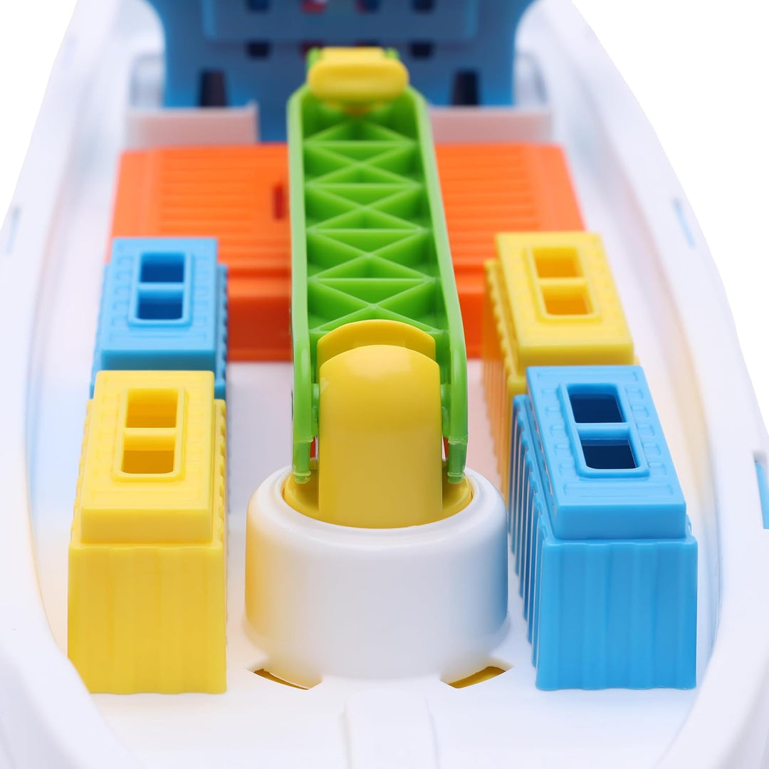 Toyland® 41cm (16") Buntes Frachtschiff mit Beweglichen Türen, Kran und 6 Kunststoffbehältern – Schw
