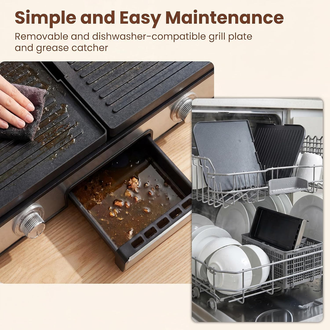 LIFEZEAL Elektrogrill, Tischgrill elektrisch 2000 W, Elektrischer Plattengrill Indoor mit 2 wendbare