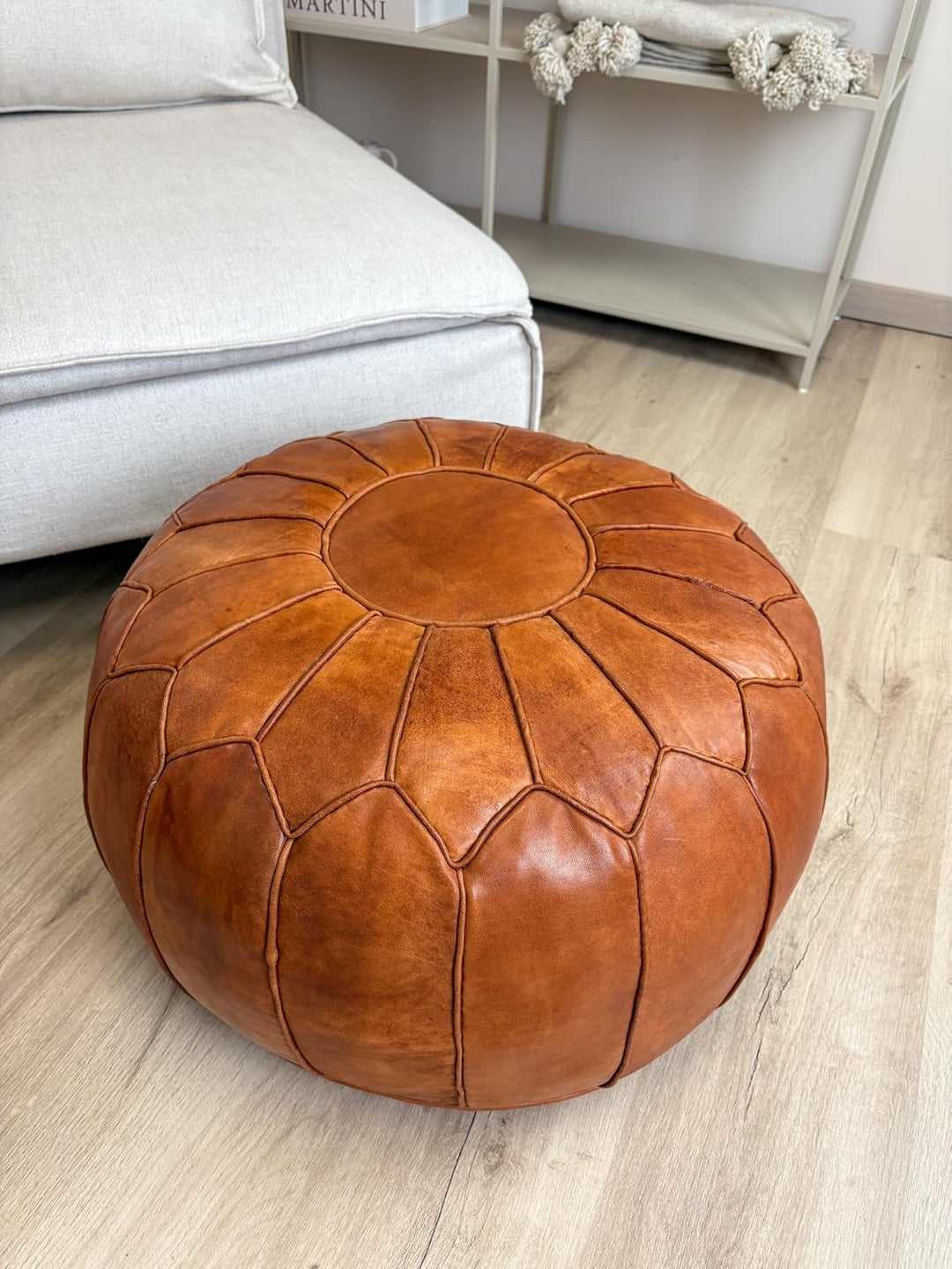 See the Good XL Echtleder Pouf - Handgefertigt - gefüllt geliefert - Ottoman Sitzsack Fusshocker Puf