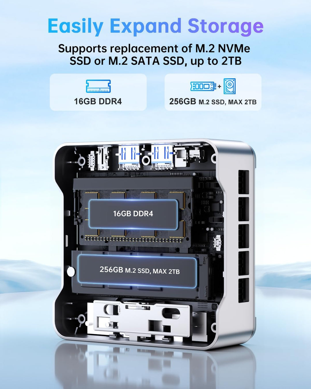 NiPoGi GK3PLUS Mini PC Ιntel Alder Lake-Ν97(bis zu 3,6 GHz), 8GB DDR4 256GB M.2 SSD Mini Desktop Com
