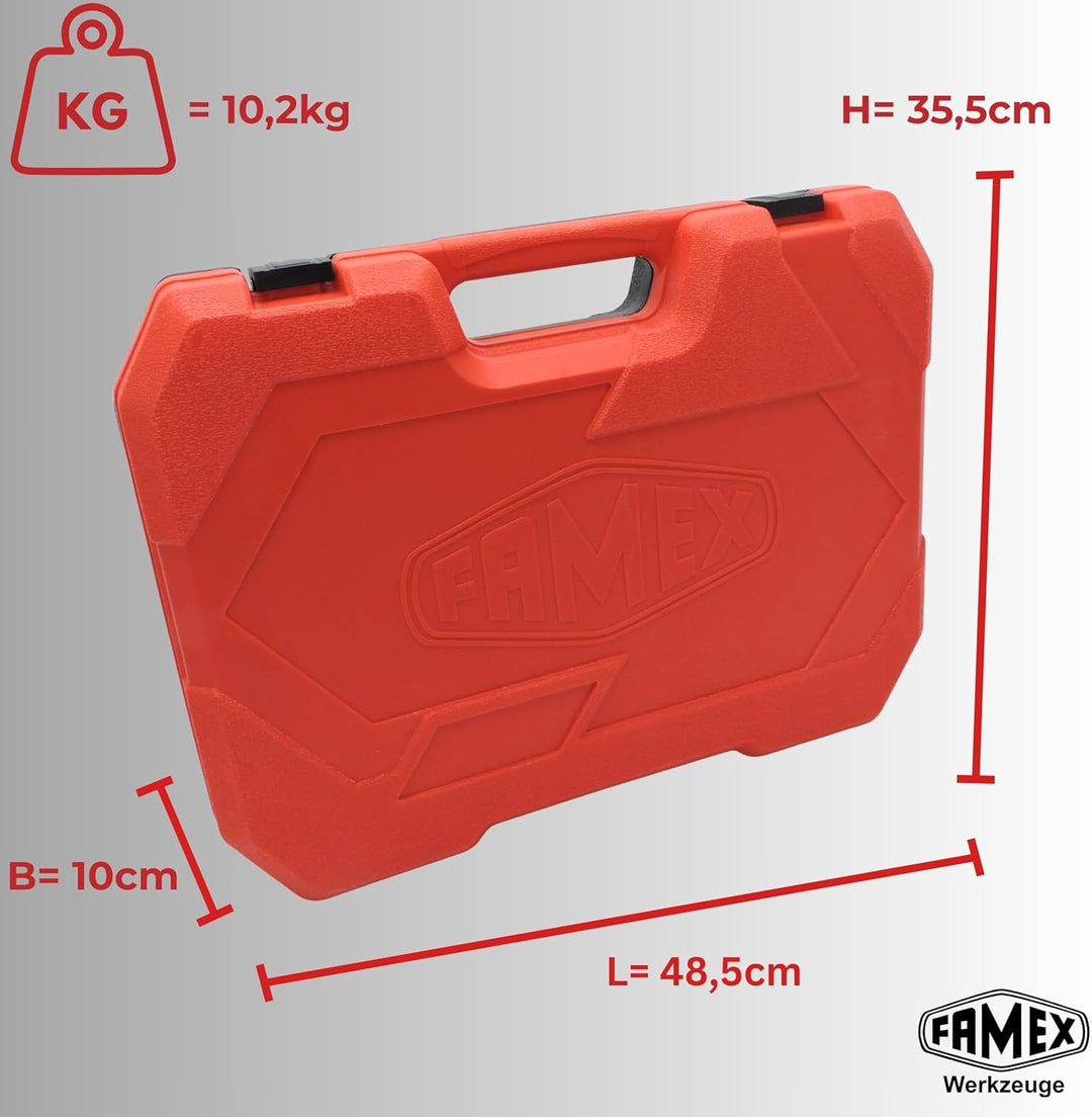 FAMEX 555-50 Steckschlüsselsatz 219-tlg. - 1/4 Zoll, 3/8 Zoll, 1/2 Zoll - alle Werkzeuge CV-Stahl -