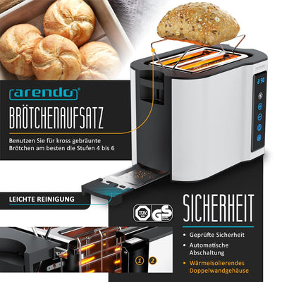 Arendo - Wasserkocher Toaster SET - Edelstahl - Wasserkocher mit Temrpatureinstellung - 45-100 Grad