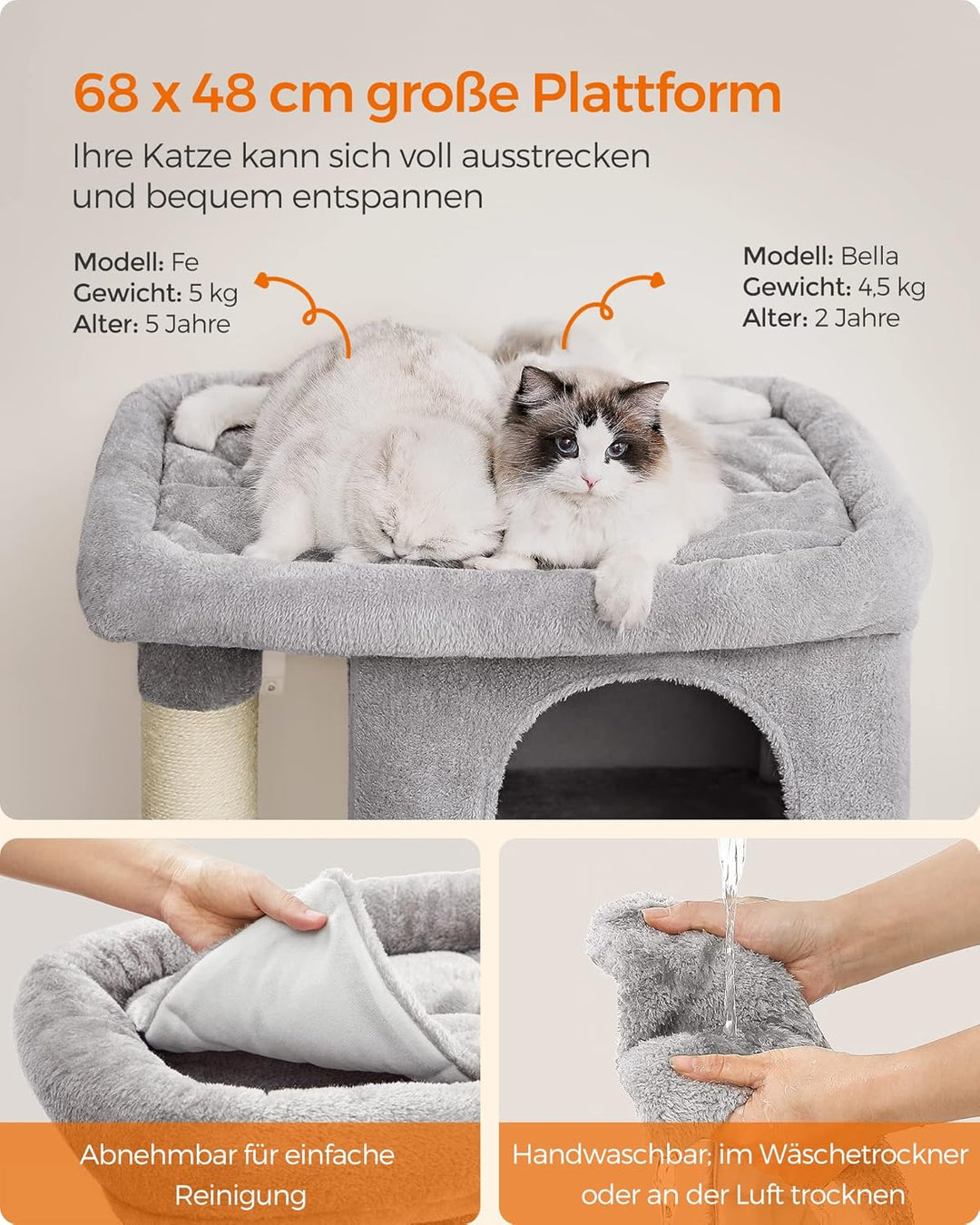 Feandrea Kratzbaum, 101 cm Katzenbaum, XL, Katzenhaus für extra grosse Katzen bis zu 20 kg, grosse P