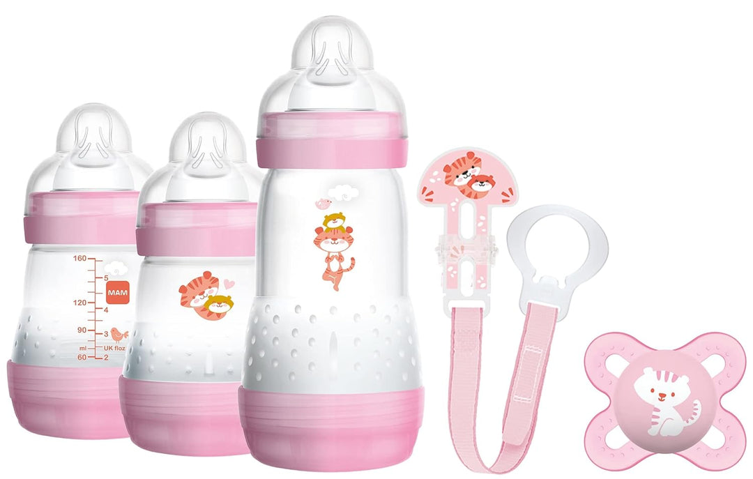 MAM Set 4 - Startset - Flaschen Sauger Flaschen- & Babykoster - Rosa plus gratis Geschenk