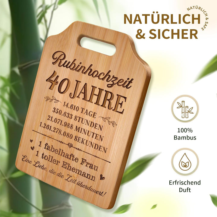 Rubinhochzeit Geschenke - Graviertes Bambus Schneidebrett, 40. Hochzeitstag, Geschenke zum 40 Hochze