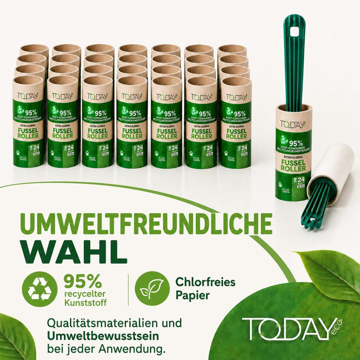 Today Eco - Fusselrolle 28 Rollen + Deckel + 2 Abroller 95% recyceltes Material - Fusselrolle Tierha