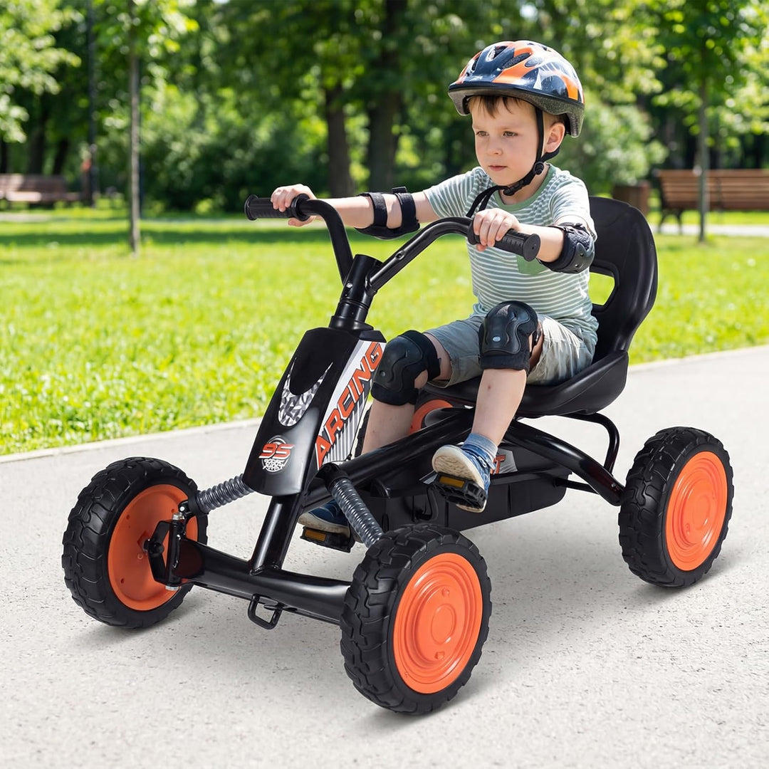 DREAMADE Kinder Go Kart, Gokart mit einstellbarem Sitz & Rückenlehne, Tretfahrzeug mit Vorwärts- & R