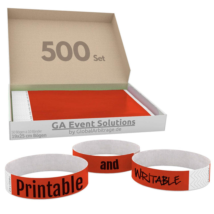 Global Arbitrage Event Solutions 500 Eintrittsbänder aus Tyvek zum selbst gestalten und bedrucken in