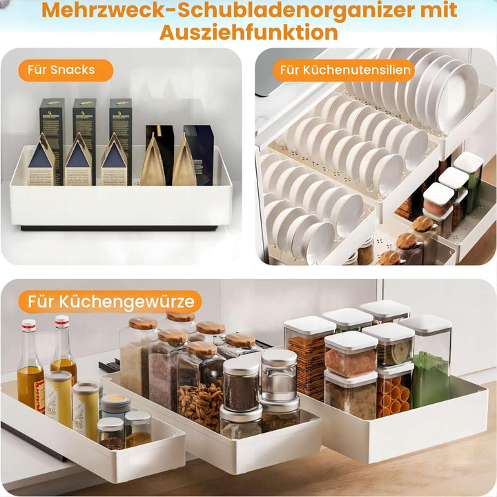 3 Grössen Ausziehbare Schublade Küche Teleskopschublade, Schubladen Organizer Küche Schrank Organize