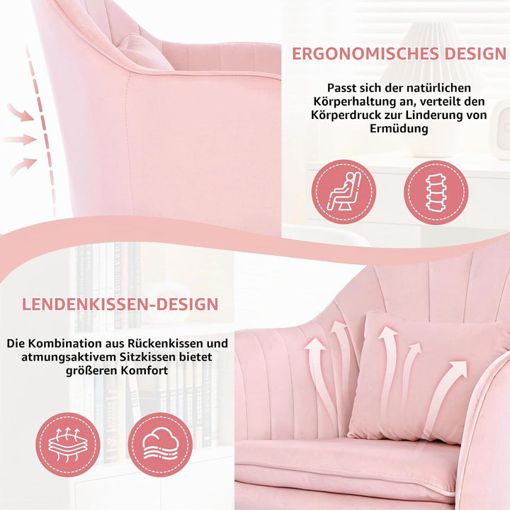 Ergonomischer Bürostuhl, 360° drehbar Höhenverstellbar, SamtStuhl mit Kopfkissen, Homeoffice Stuhl b