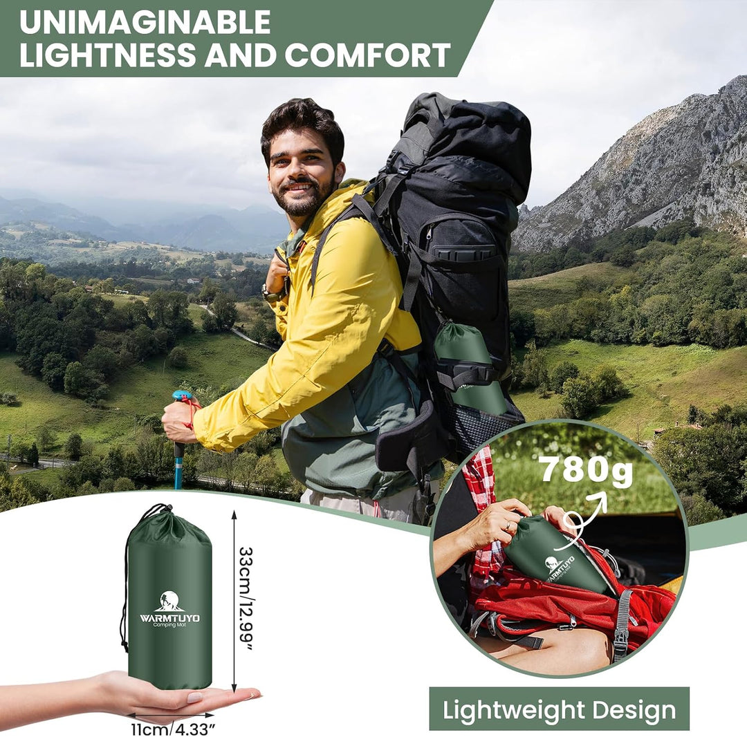 WARMTUYO Isomatte Camping, Ultraleicht Camping Aufblasbare Matratze mit Fusspresse Pumpe und Kopfkis
