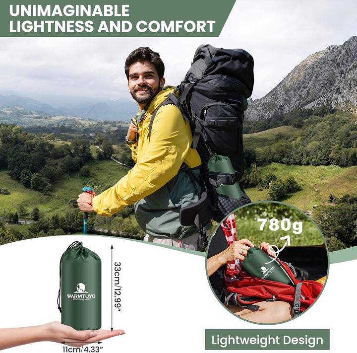 WARMTUYO Isomatte Camping, Ultraleicht Camping Aufblasbare Matratze mit Fusspresse Pumpe und Kopfkis