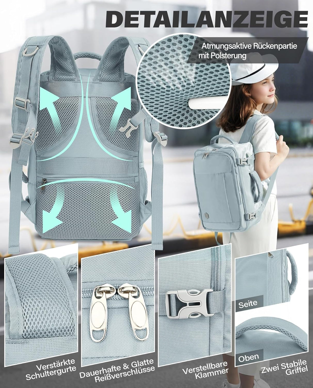 VANKEV für Ryanair Handgepäck 40x20x25 Laptop Rucksack Reiserucksack Klein Handgepäck Tasche Rucksac