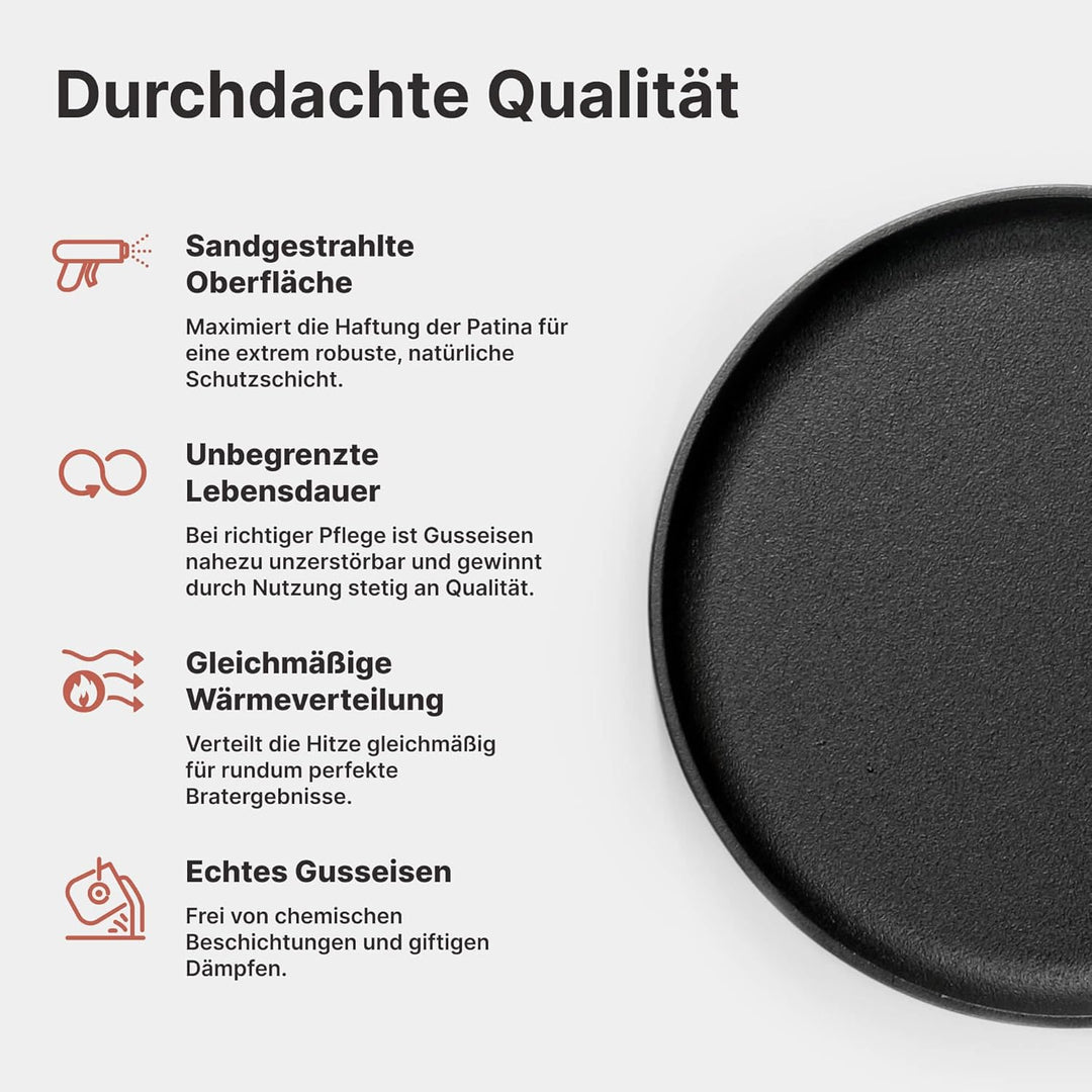 Premium Crêpepfanne Induktion 24 cm Pfannkuchenpfanne Pfanne Gusseisen UNBESCHICHTET sandgestrahlt u