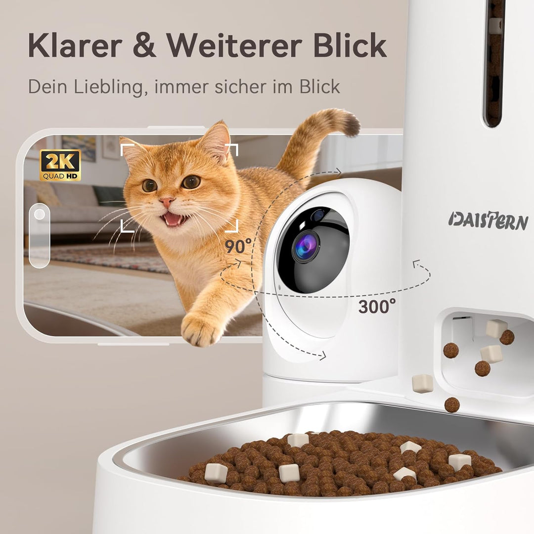 Futterautomat Katze mit Kamera 4L, Katzenfutter Automat mit 1080P HD-Video mit Nachtsicht & Zwei-Weg