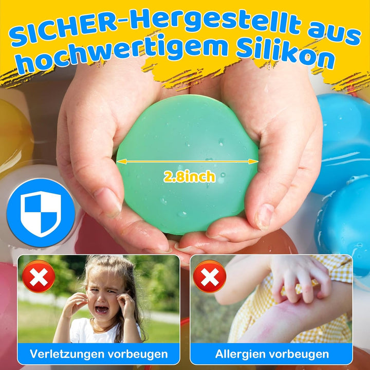 Wasserbomben Wiederverwendbar, 16 Stück Silikon Wiederverwendbare Wasserbomben Selbstschliessend mit