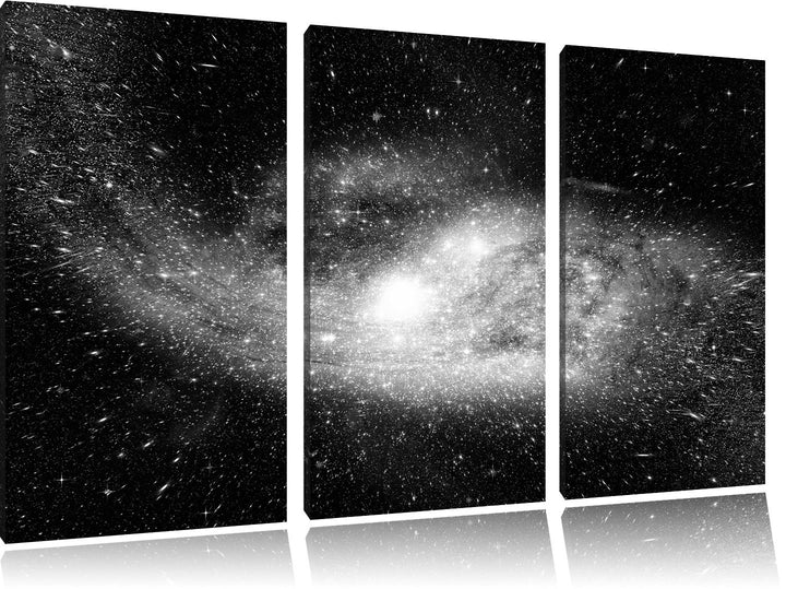Pixxprint Ferne Galaxie im Sternenstaub Kunst B&W 3-Teiler Leinwandbild 120x80 Bild auf Leinwand