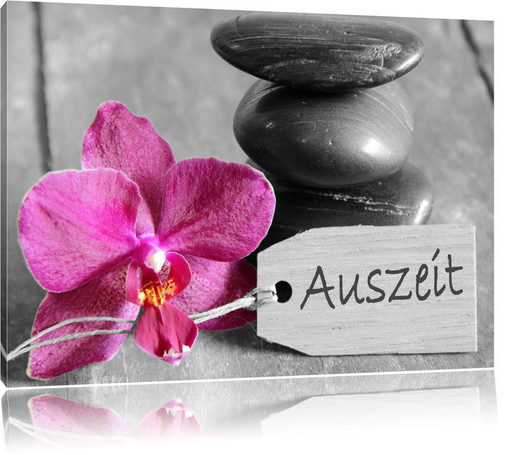 Orchidee mit Zen Steinen schwarz/weiss Format: 100x70 auf Leinwand, XXL riesige Bilder fertig gerahm