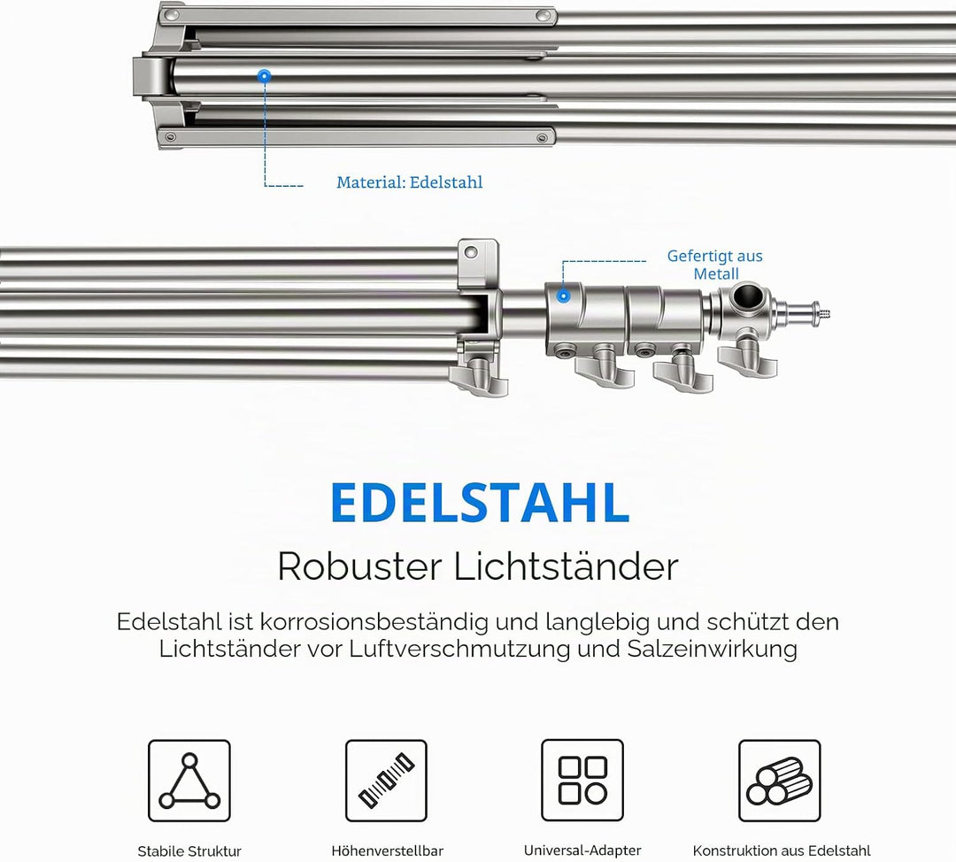 NEEWER 79"/2m Edelstahl Lichtstativ,federgepuffertes Hochleistungs Fotografiestativ mit 1/4" bis 3/8