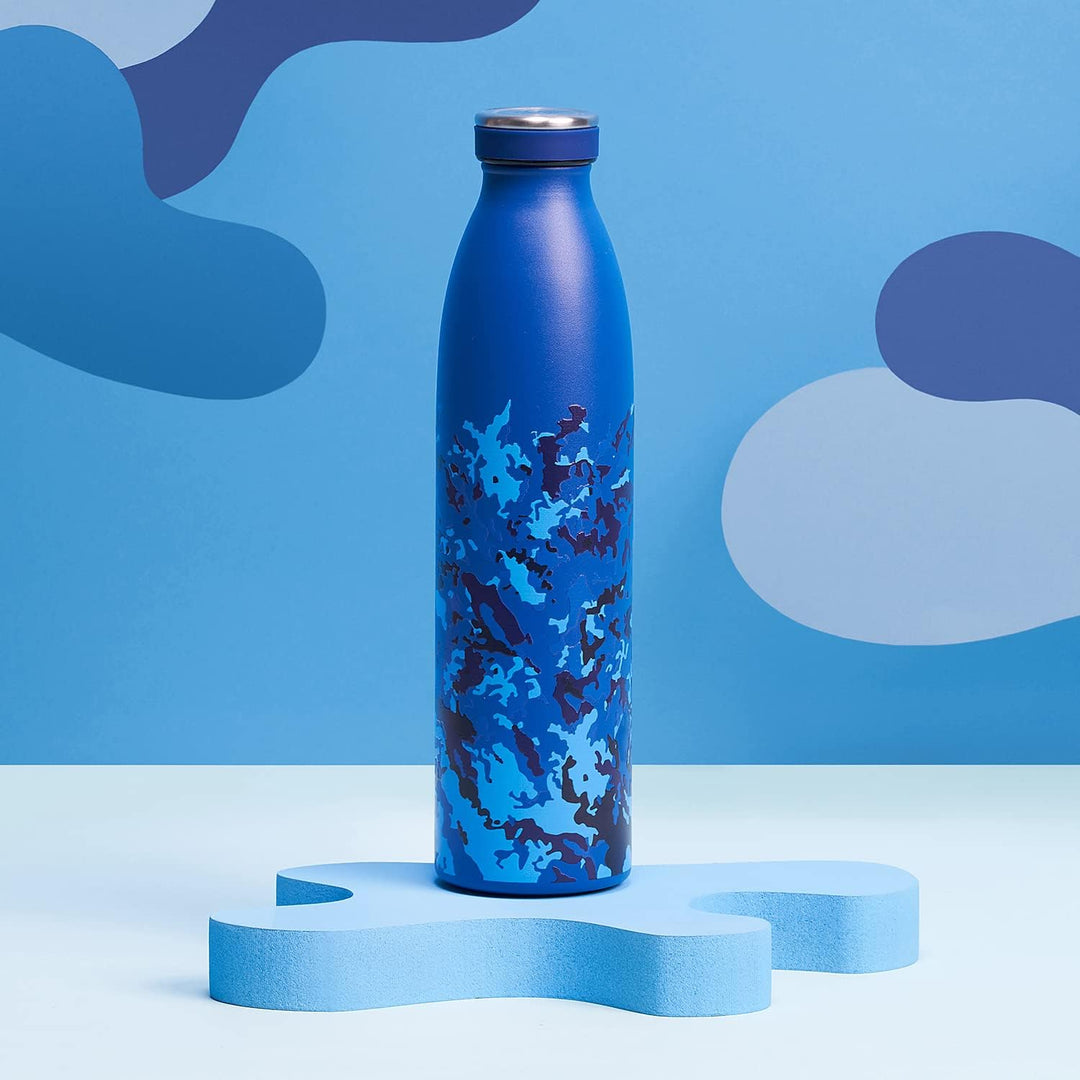 B2DO Trinkflasche Edelstahl 750ml Marineblau | Wiederverwendbare Vakuum Metall Thermoskanne Wasserfl