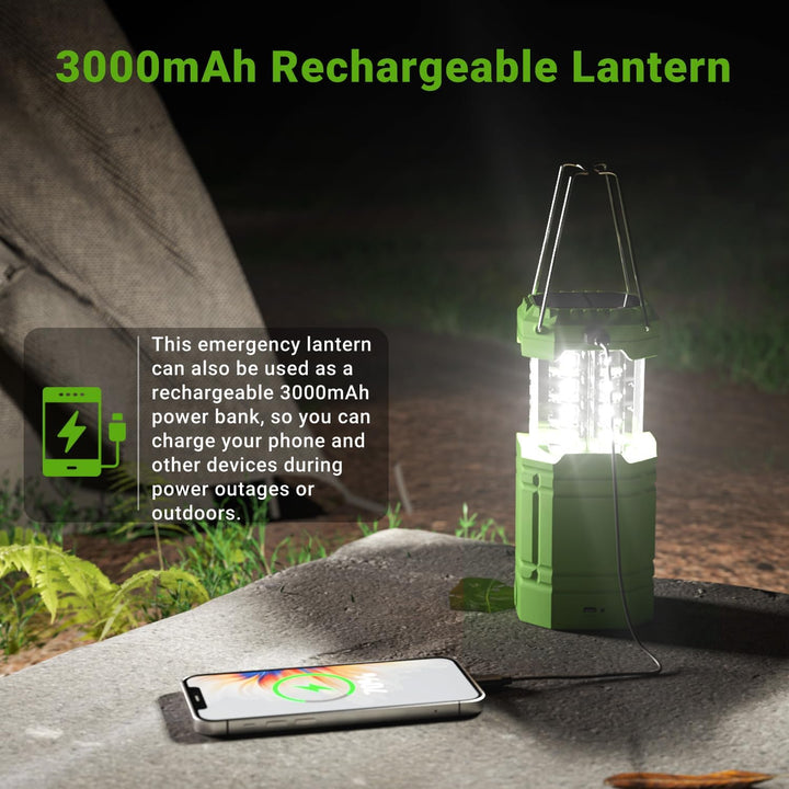 LED Campinglampe Solar, Wasserdicht LED Camping Laterne, Notfallleuchte mit Handkurbel, Eingebaute 3