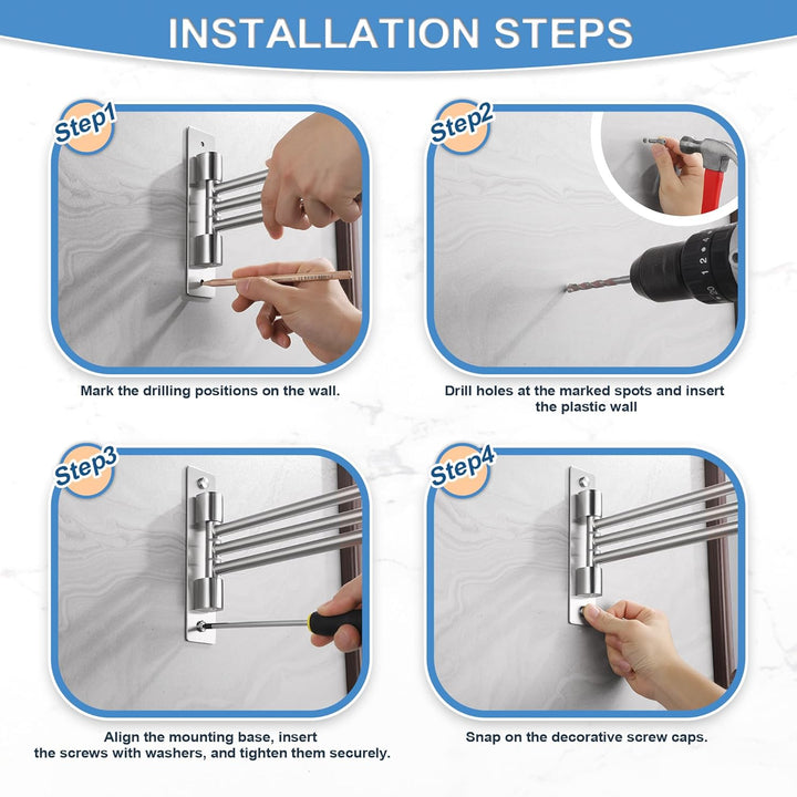 Handtuchhalter mit Bohrmontage 180° Schwenkbar 3-armig Handtuchhalter aus SUS304 Edelstahl Gebürstet