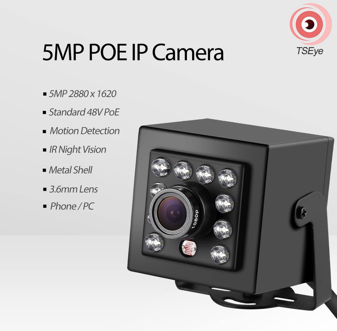 REVODATA TSEye Kleine 5MP PoE Überwachungskamera, 940nm IR Nachtsicht, 3.6mm Objektiv(75° FOV), Ultr