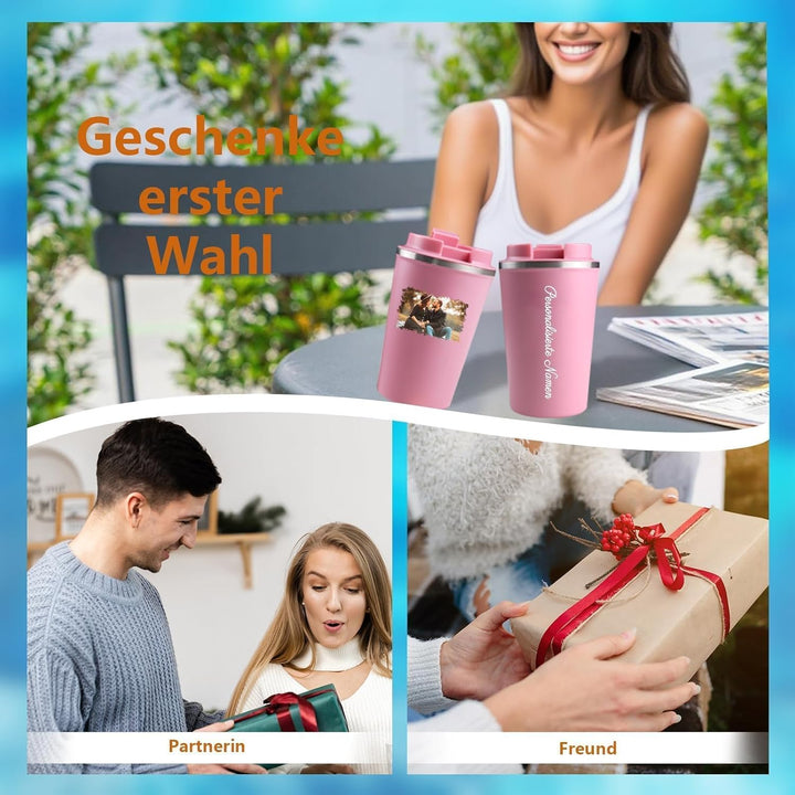 Thermobecher Personalisiert mit Foto und Logo - Edelstahl Kaffee Thermobecher 380ml - Geburtstagsges