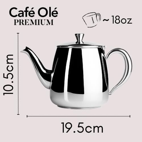 Café Olé PT-018 Premium Teekanne, 18/10 Edelstahl, hochglanzpoliert, 18 oz, Stay Cool Hohlgriffe, pe