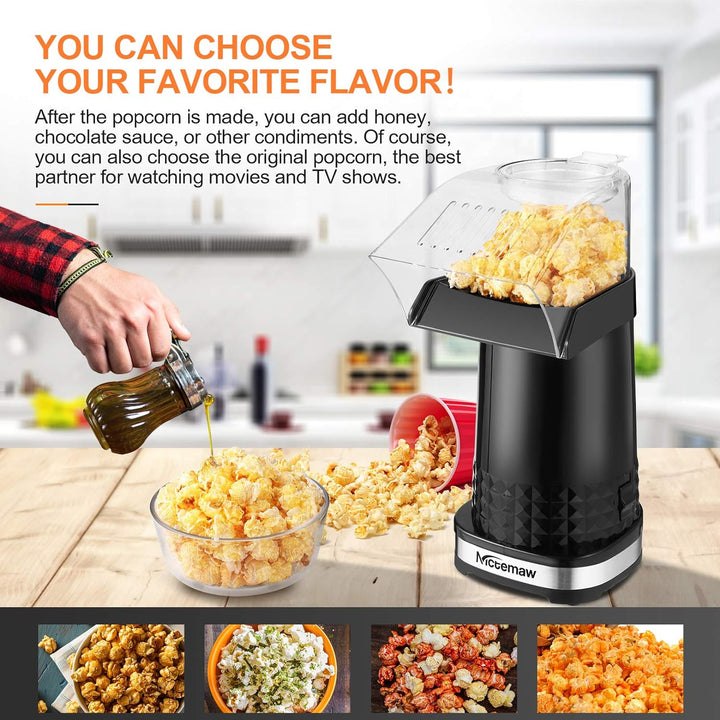 Nictemaw Popcornmaschine Heissluft 1200W Elektrischer Popcorn Maker für Zuhause, Schwarz